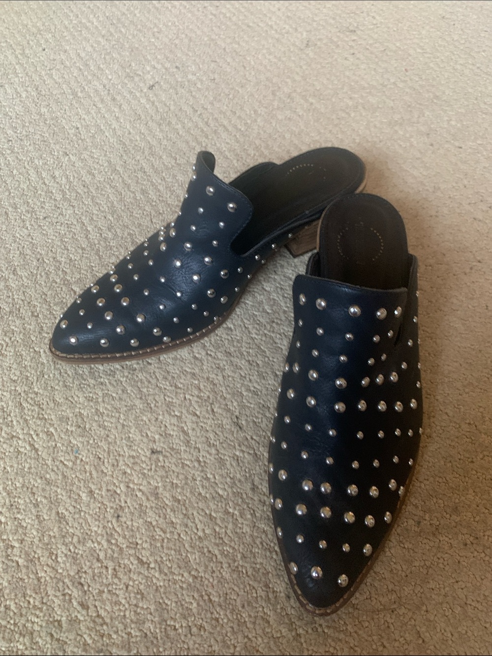 Pointed Stud-Embellished Slip-On Mules in Black